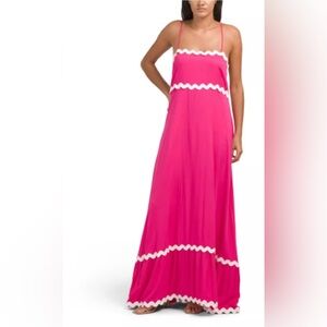 Vibrant Pink Maxi Dress with White Trim